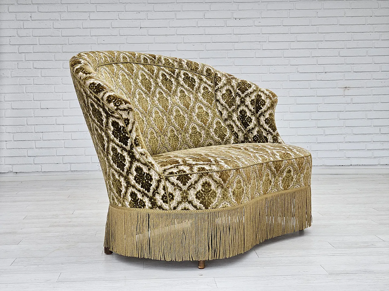 Divano curvo danese a 2 posti in velluto, anni '50 6