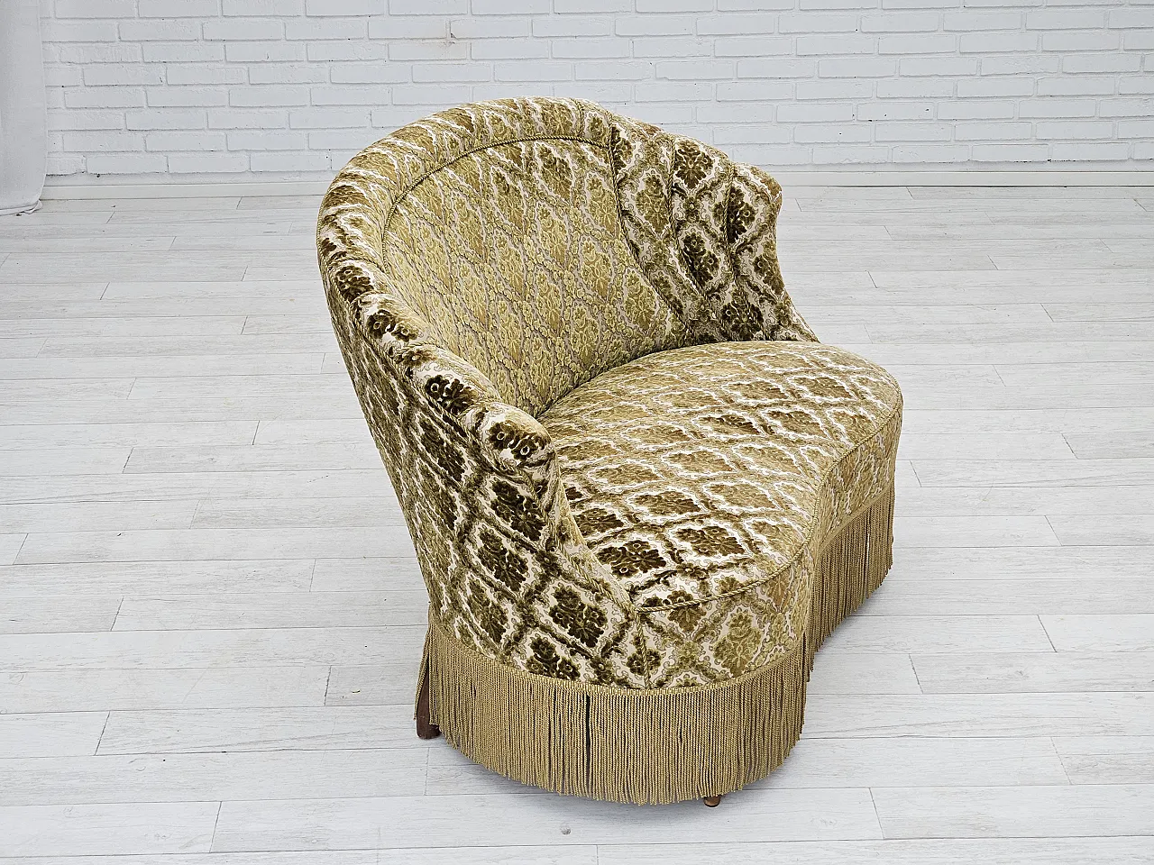 Divano curvo danese a 2 posti in velluto, anni '50 9