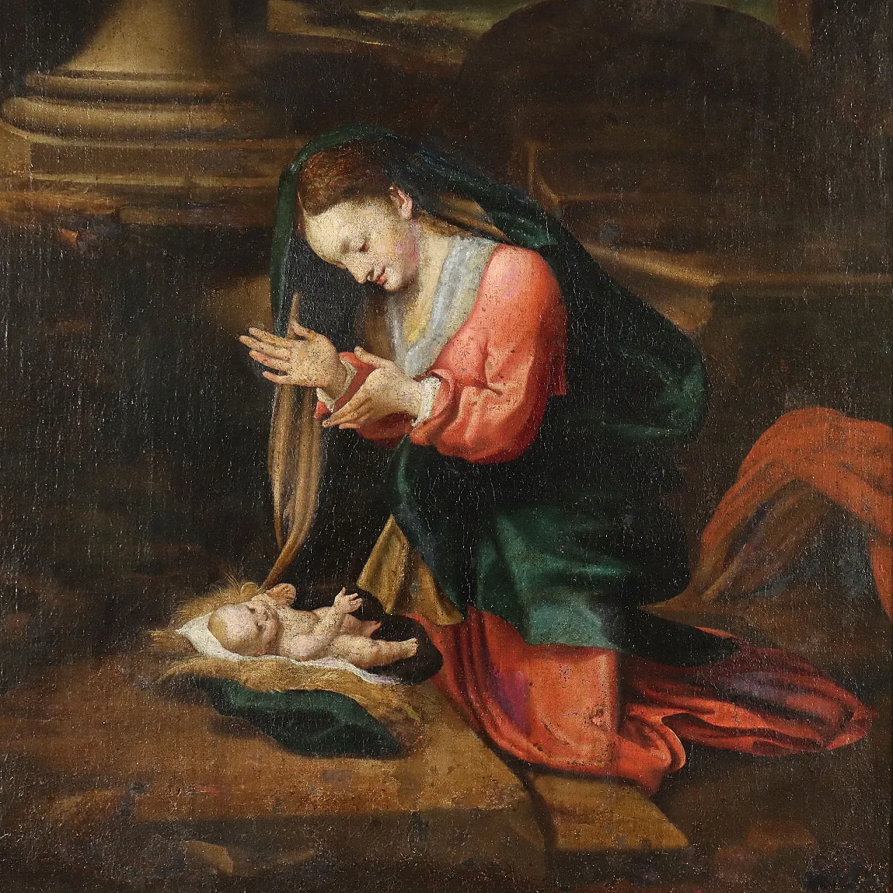 Dipinto Madonna in Adorazione di Gesù Bambino 3