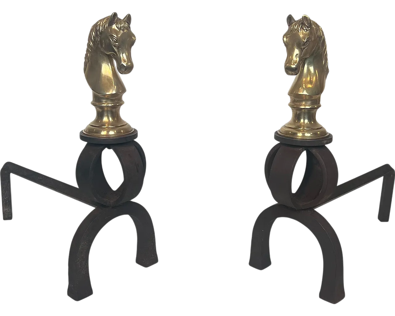 Pair of bronze & wrought iron hallways with horse heads, 20th century 21