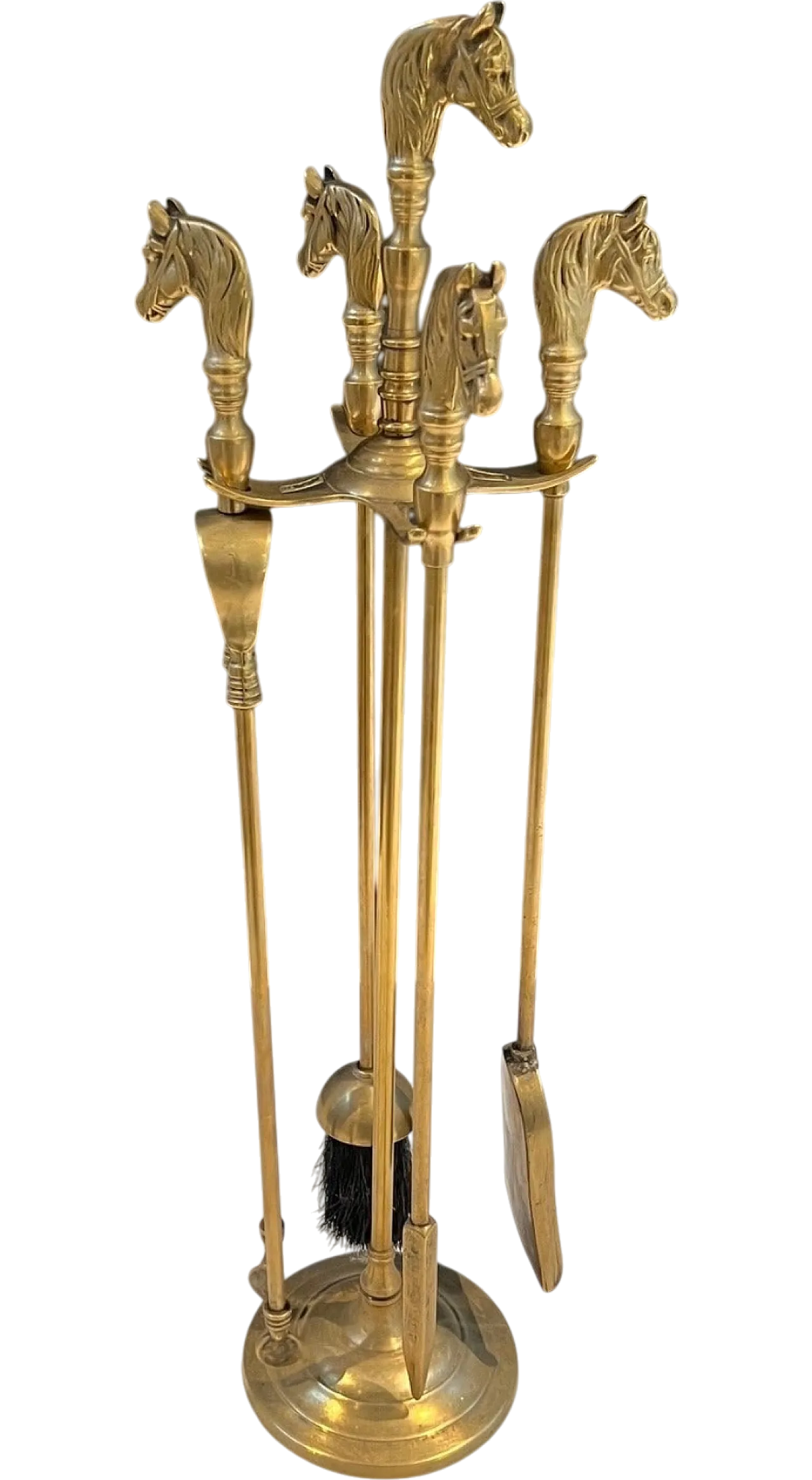 Brass fireplace tools with horse head, 1950s 21
