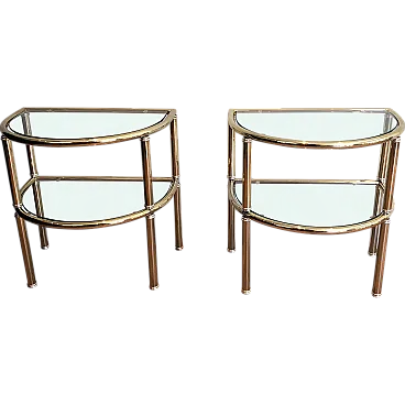 Coppia di tavolini arrotondati in ottone e argento, anni '70