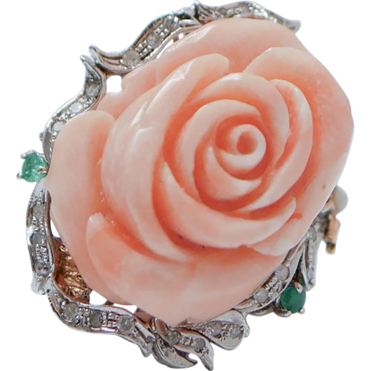 Anello in corallo, smeraldi, zaffiri, diamanti e oro, anni '50 7