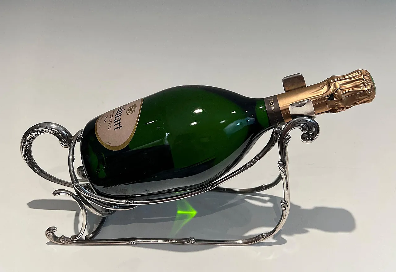 Portabottiglie a slitta in metallo argentato, anni '30 2