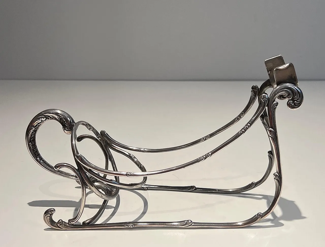 Portabottiglie a slitta in metallo argentato, anni '30 3