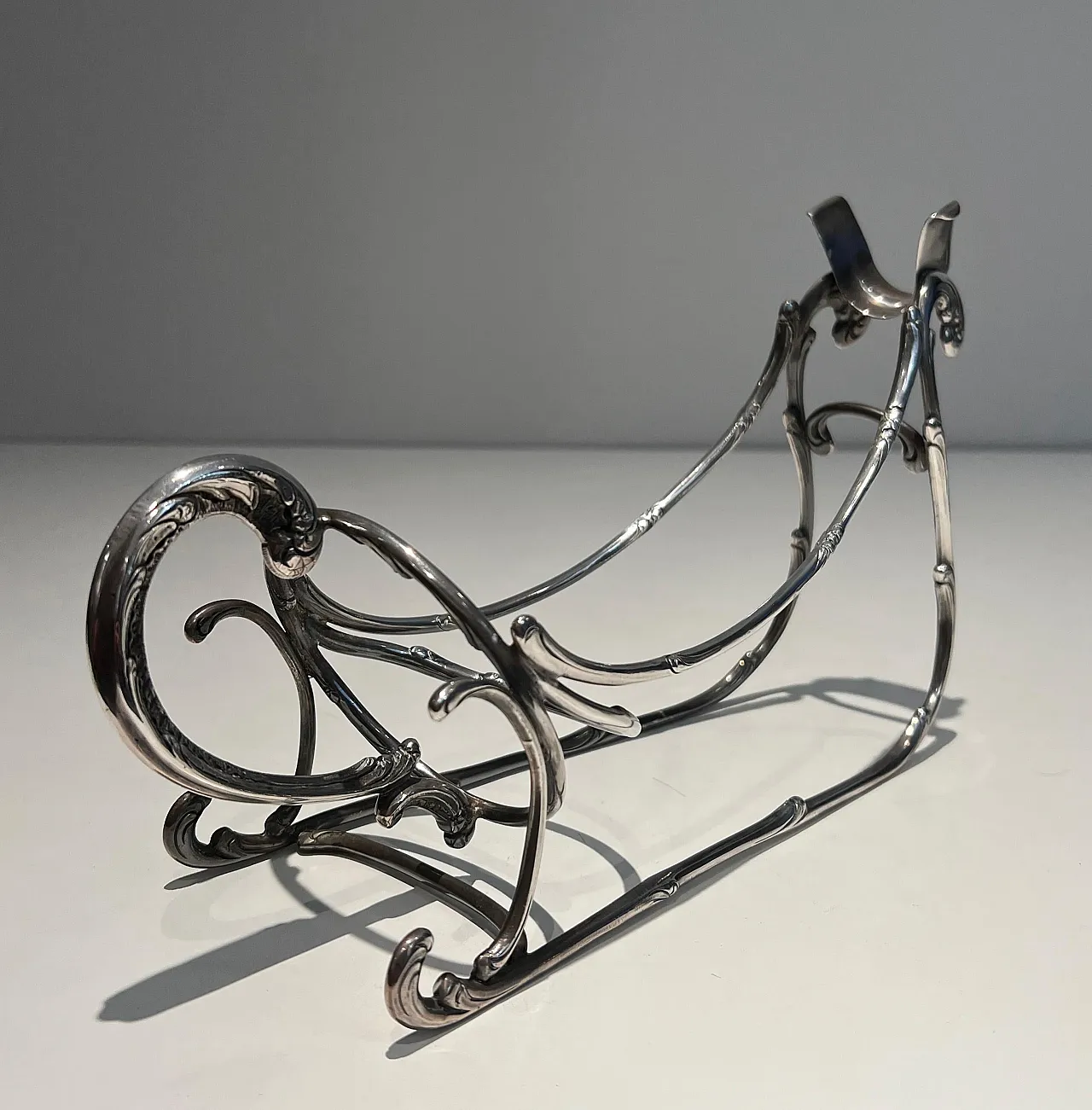 Portabottiglie a slitta in metallo argentato, anni '30 4