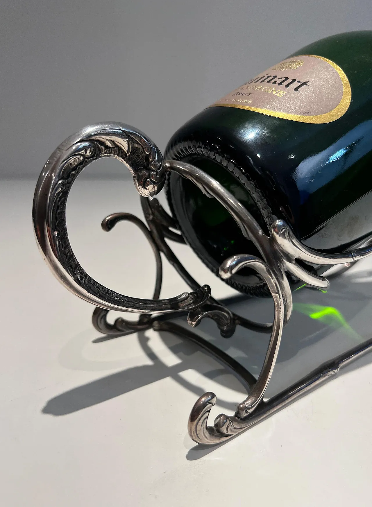 Portabottiglie a slitta in metallo argentato, anni '30 5