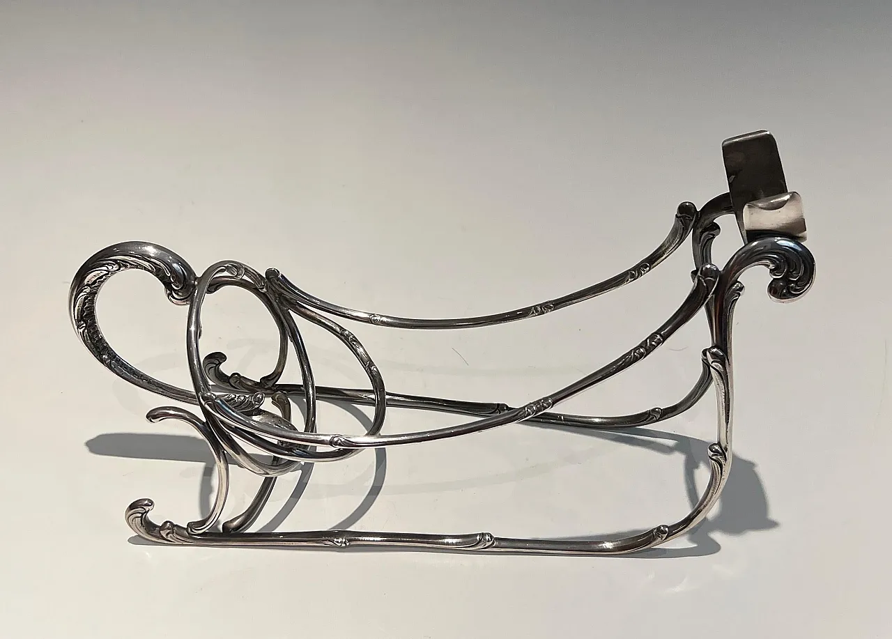 Portabottiglie a slitta in metallo argentato, anni '30 8