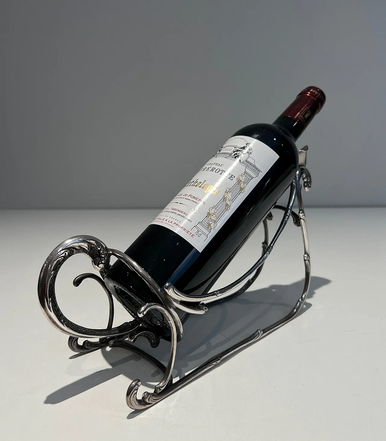 Portabottiglie a slitta in metallo argentato, anni '30 13