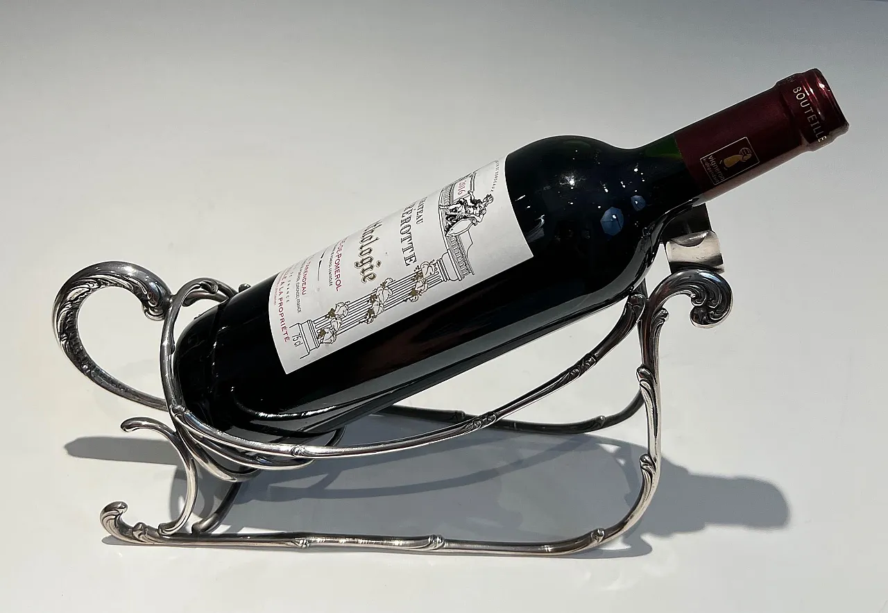 Portabottiglie a slitta in metallo argentato, anni '30 14