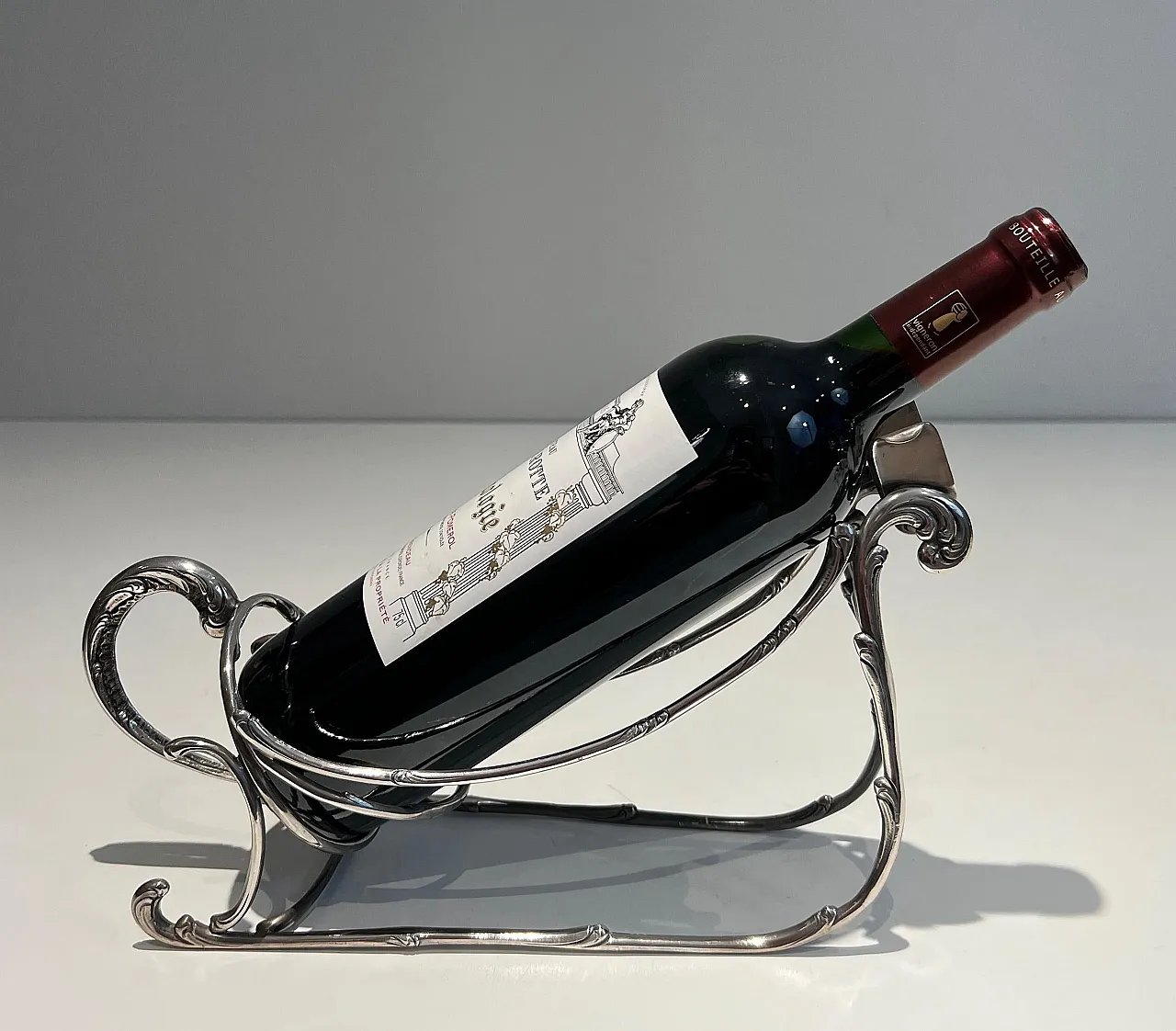 Portabottiglie a slitta in metallo argentato, anni '30 15