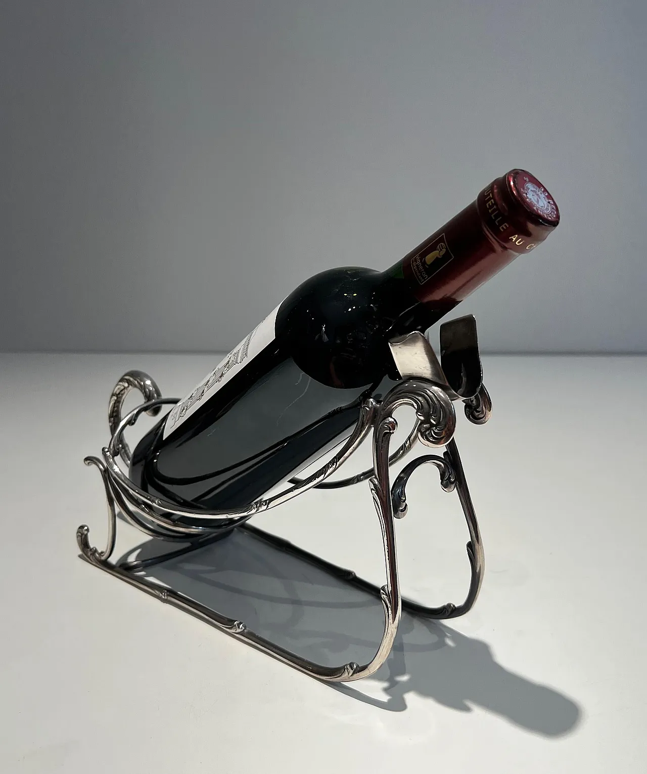 Portabottiglie a slitta in metallo argentato, anni '30 16