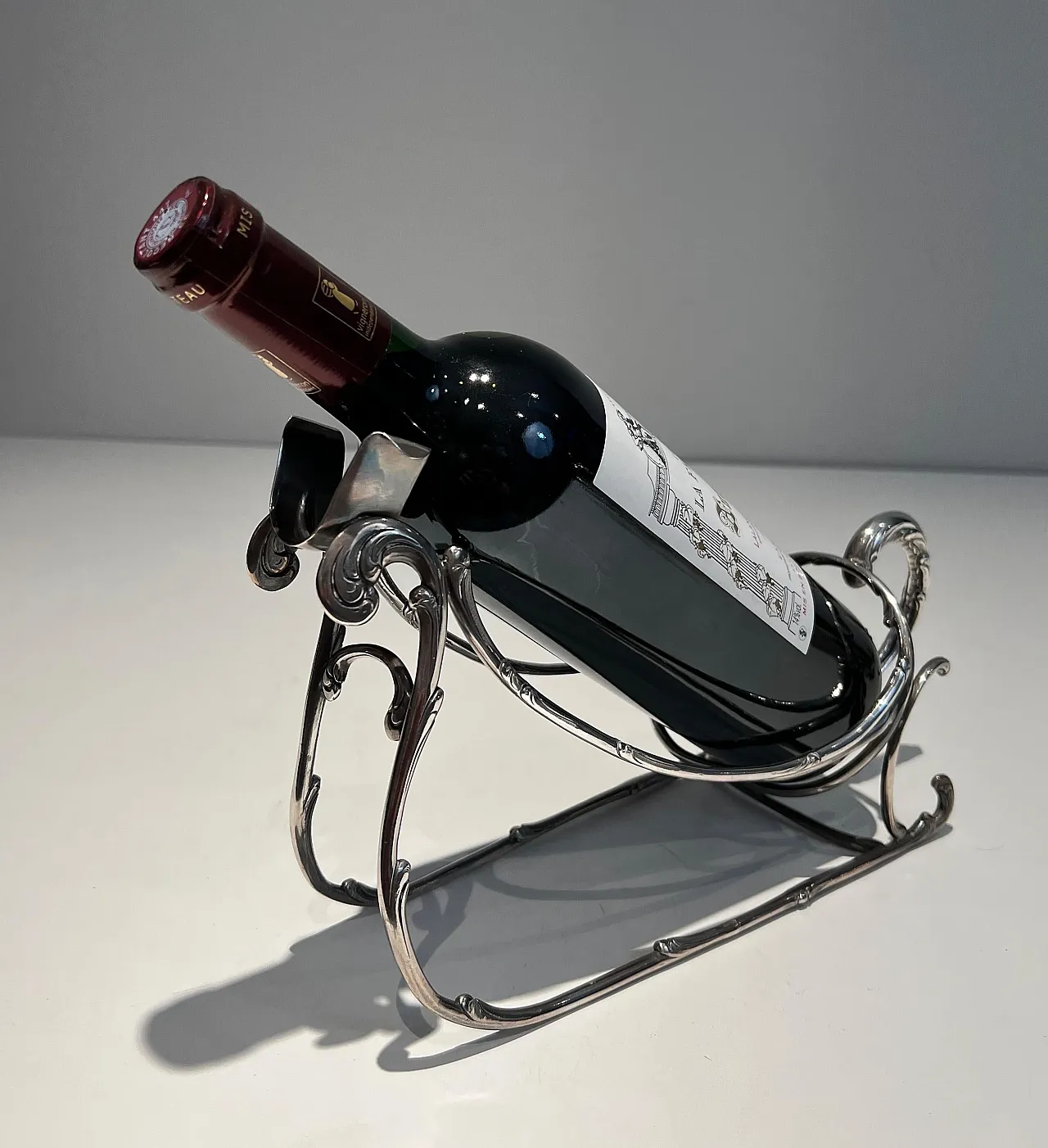 Portabottiglie a slitta in metallo argentato, anni '30 17