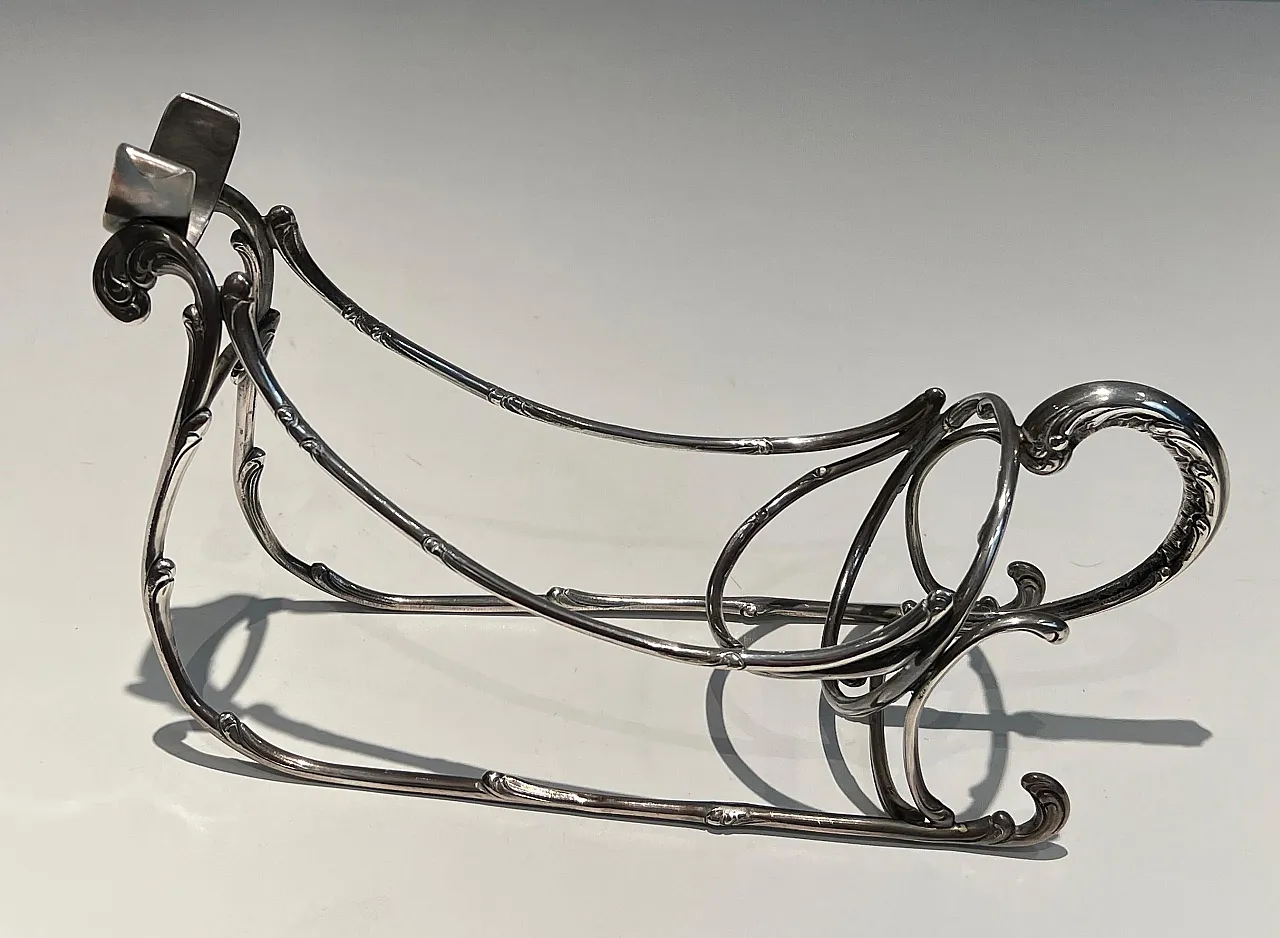 Portabottiglie a slitta in metallo argentato, anni '30 20