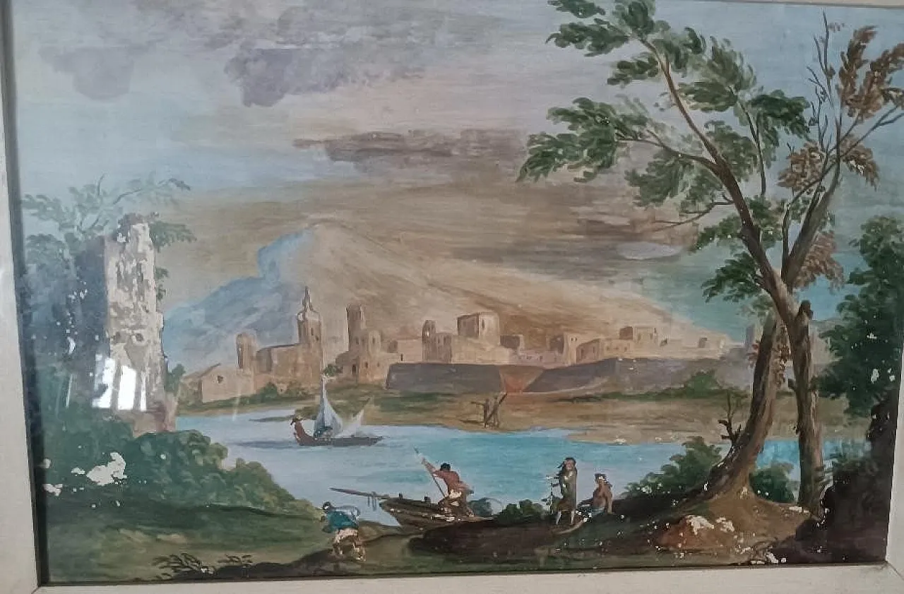 Acquerello con cornice in legno, '700 1