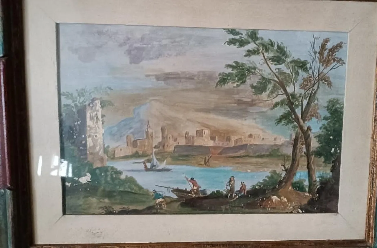 Acquerello con cornice in legno, '700 2