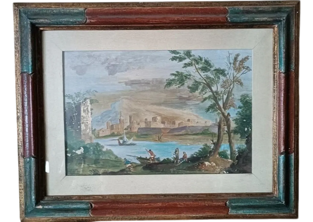 Acquerello con cornice in legno, '700 12