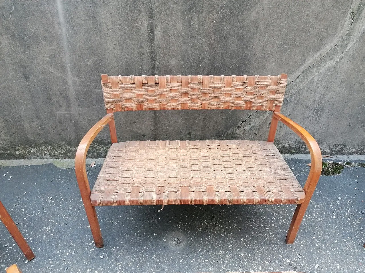 Salotto in legno curvo e corda nello stile di Giuseppe Pagan, anni '40 3