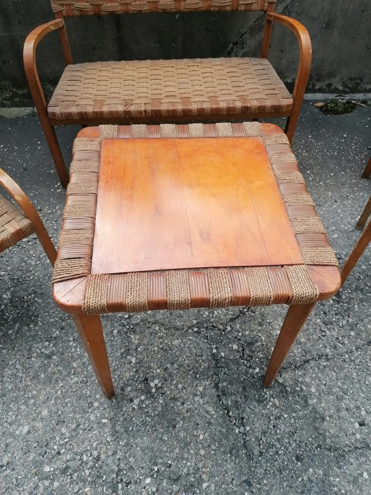 Salotto in legno curvo e corda nello stile di Giuseppe Pagan, anni '40 4