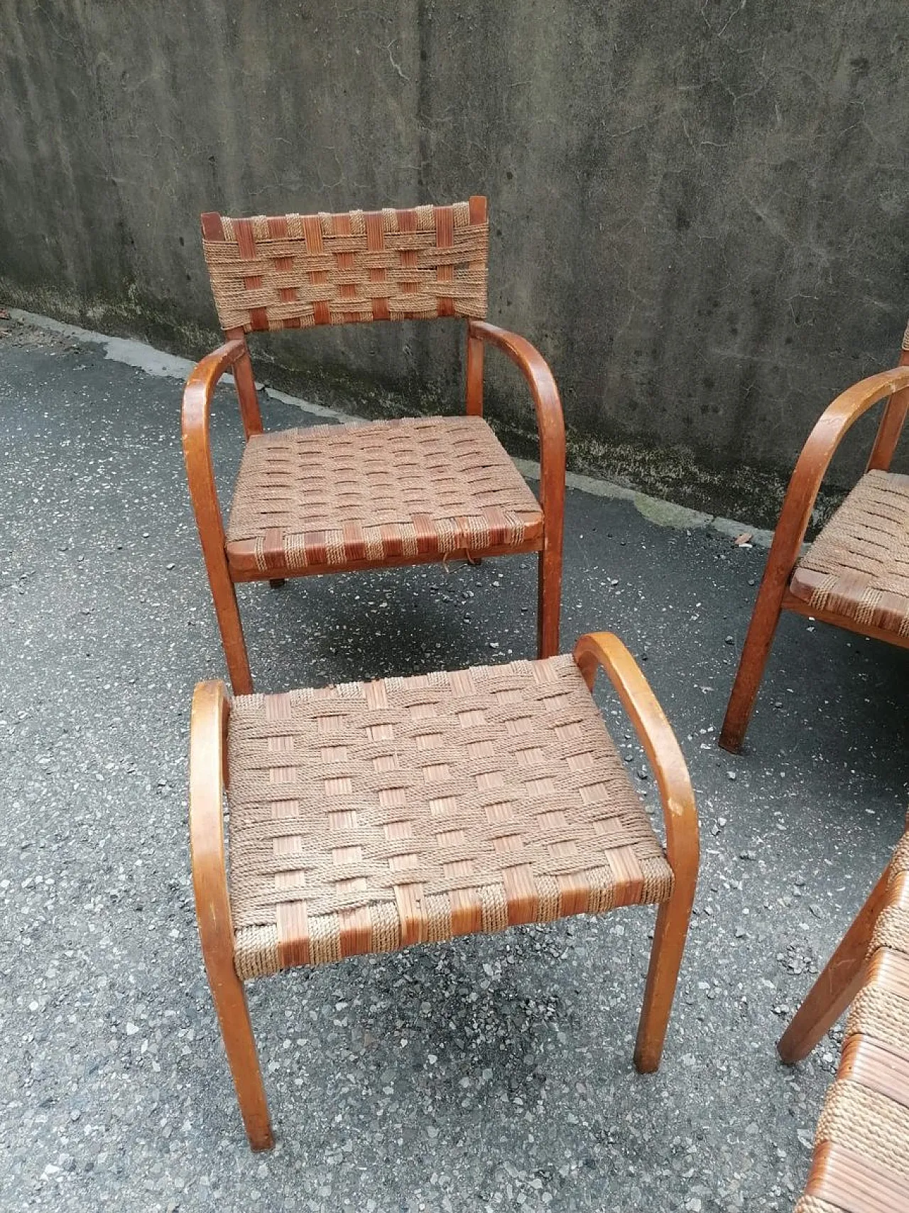 Salotto in legno curvo e corda nello stile di Giuseppe Pagan, anni '40 5