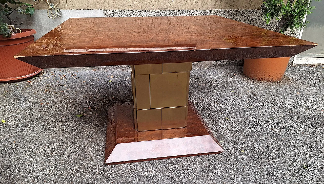 Marcus Dining Table in Briarwood and Brass by Luciano Frigerio for Frigerio Di Desio, 1960s 1