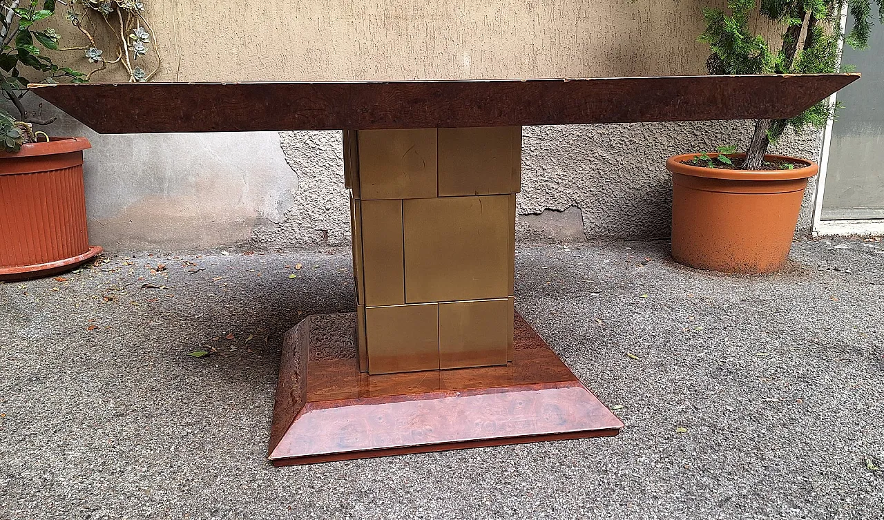 Marcus Dining Table in Briarwood and Brass by Luciano Frigerio for Frigerio Di Desio, 1960s 2