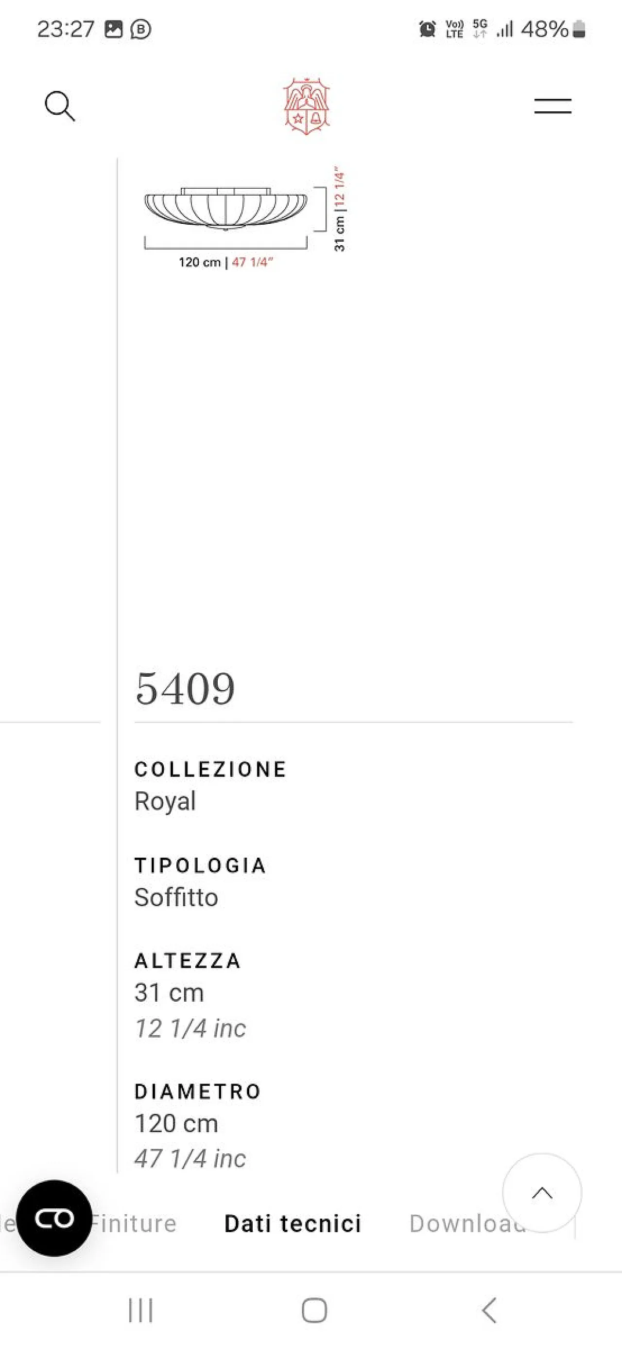 Lampada da soffitto modello Royal in ferro, ottone e vetro Dew di Barovier & Toso, anni '70 5