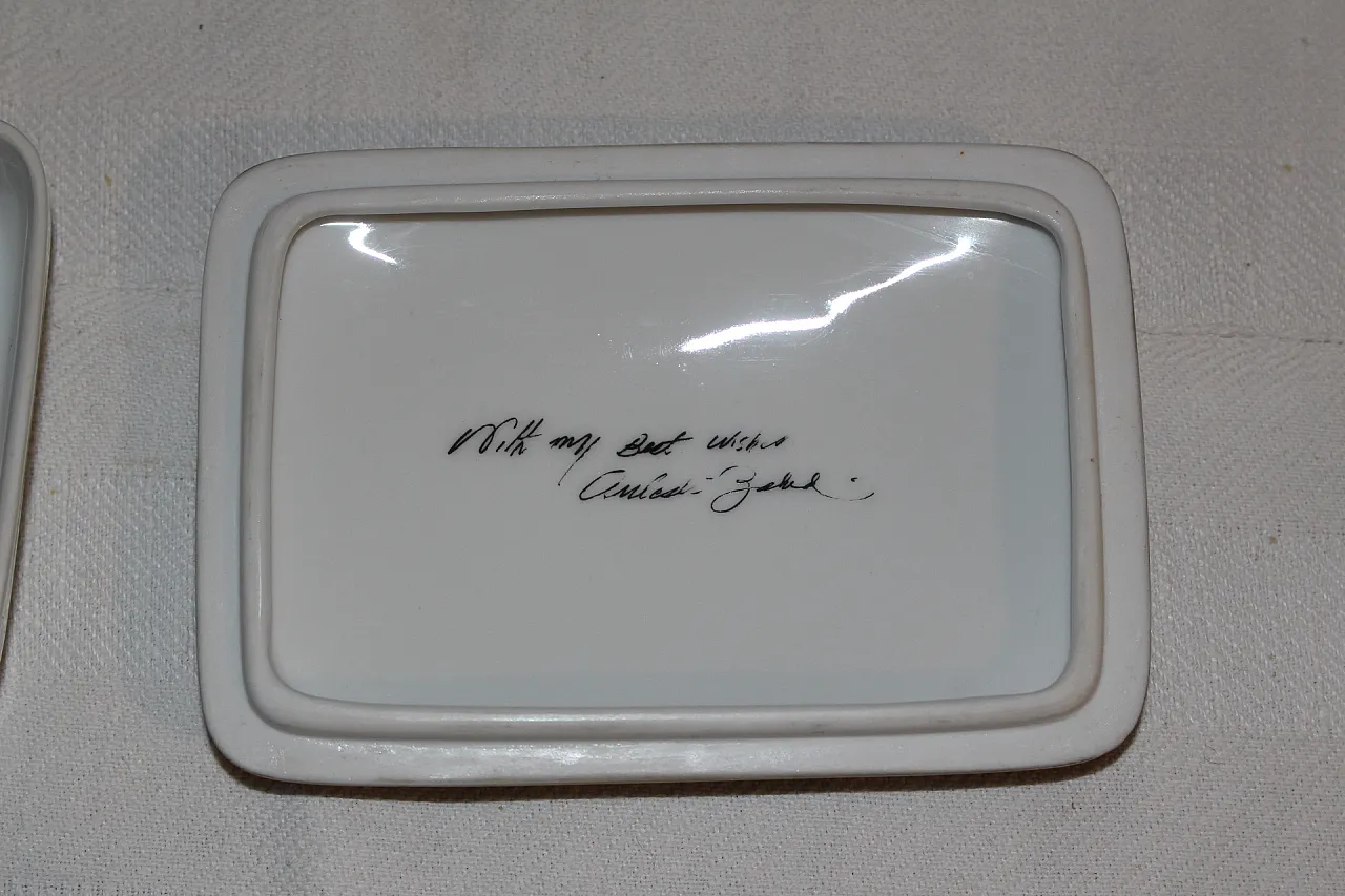 Scatola in ceramica con foto dello Scià di Persia e famiglia-anni '70 2