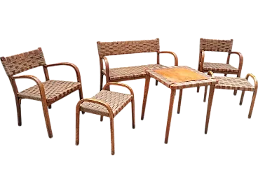 Salotto in legno curvo e corda nello stile di Giuseppe Pagan, anni '40