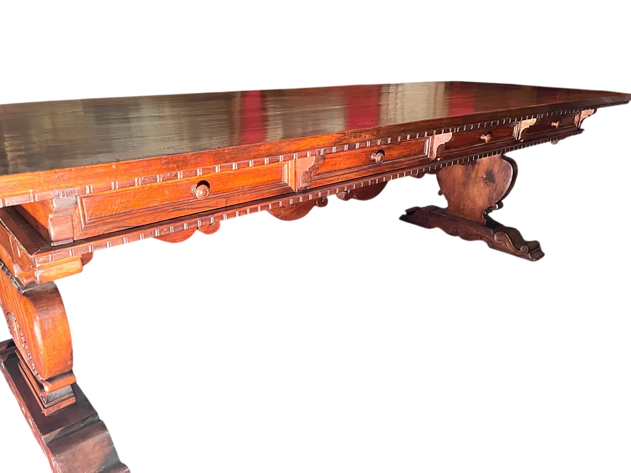 Tavolo asso di coppe in noce lungo 3 metri 8