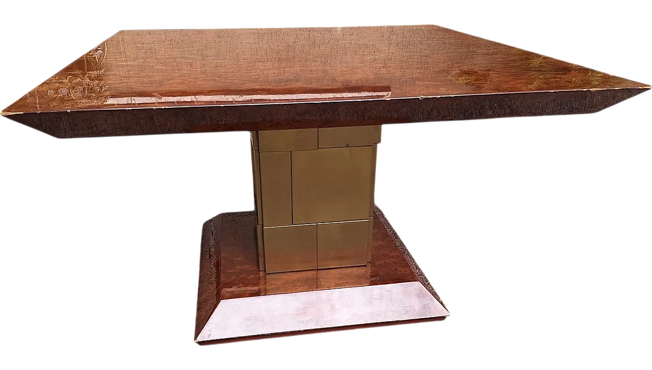 Marcus Dining Table in Briarwood and Brass by Luciano Frigerio for Frigerio Di Desio, 1960s 8