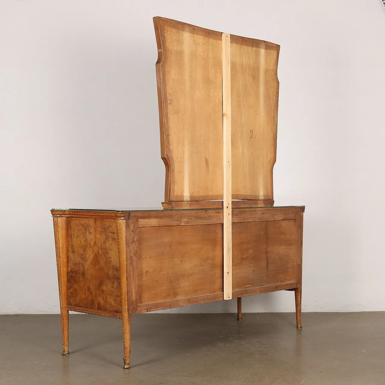 Comò con specchio e cassetti impiallicciato in radica, anni '50 10