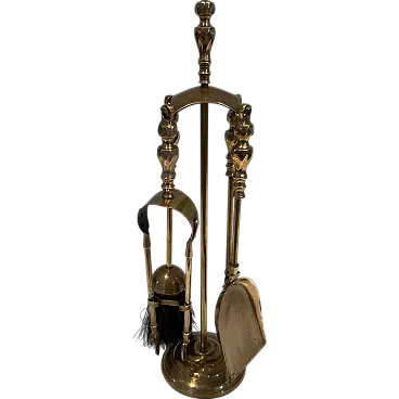 Neoclassical style brass fireplace tools, 1970s