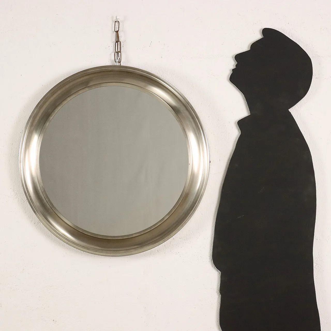 Specchio da parete rotondo in metallo cromato, anni '60 2