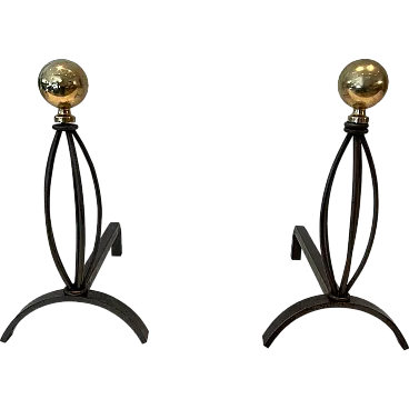 Coppia di androni in ferro battuto e ottone, anni '70