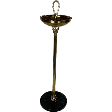 Posacenere in bronzo e ottone su base circolare in marmo, anni '40