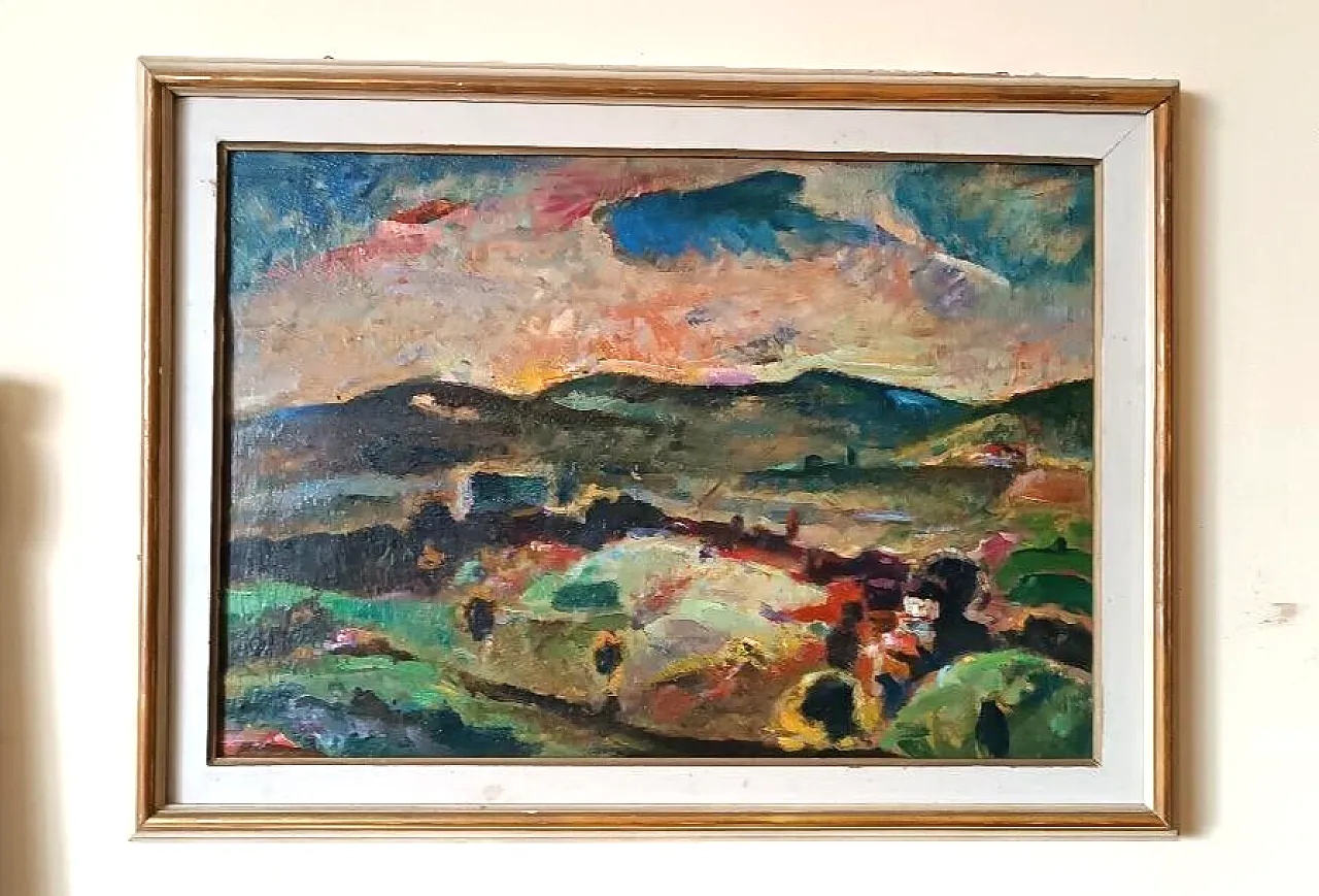 Landscape by Dilvo Lotti, oil on panel, 1930s 1