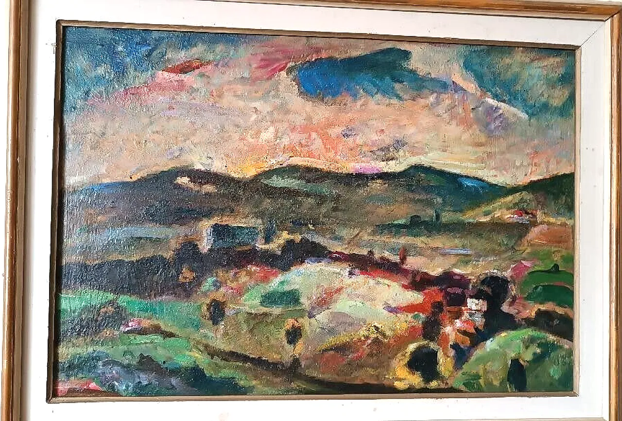 Landscape by Dilvo Lotti, oil on panel, 1930s 3