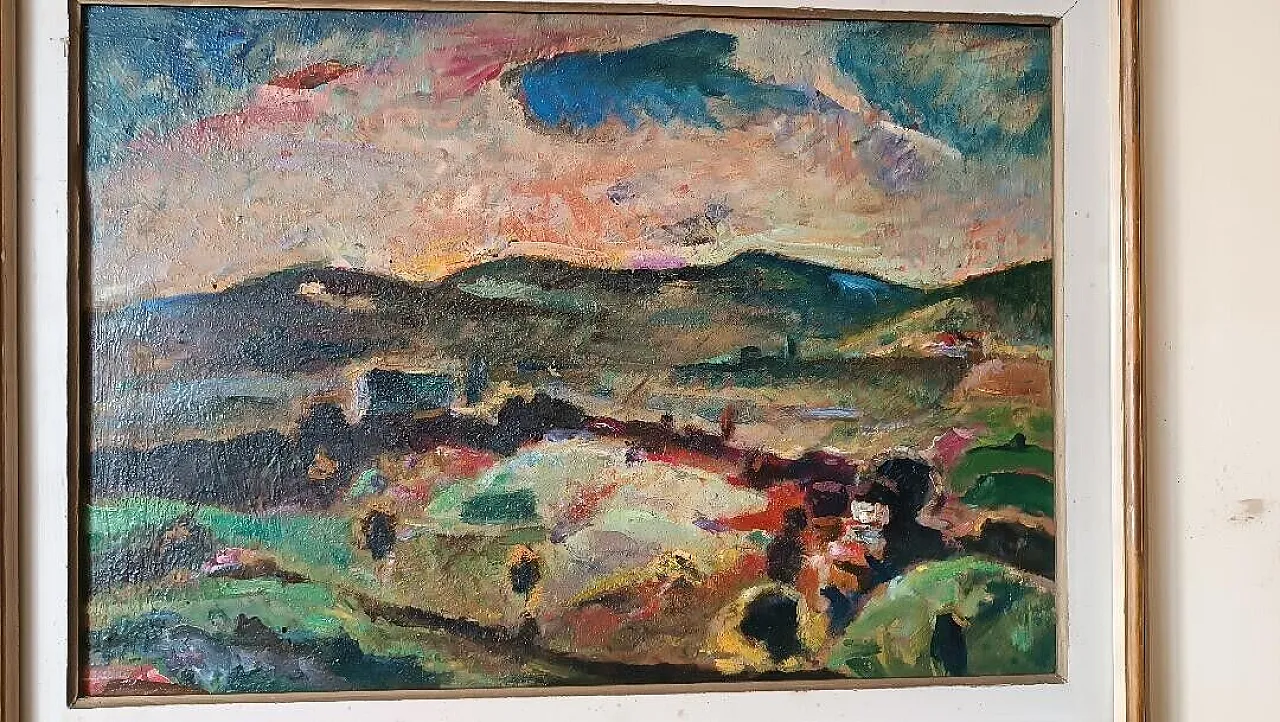 Landscape by Dilvo Lotti, oil on panel, 1930s 4