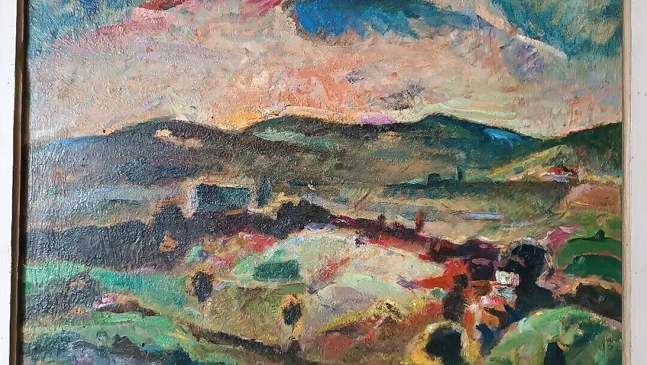 Landscape by Dilvo Lotti, oil on panel, 1930s 5