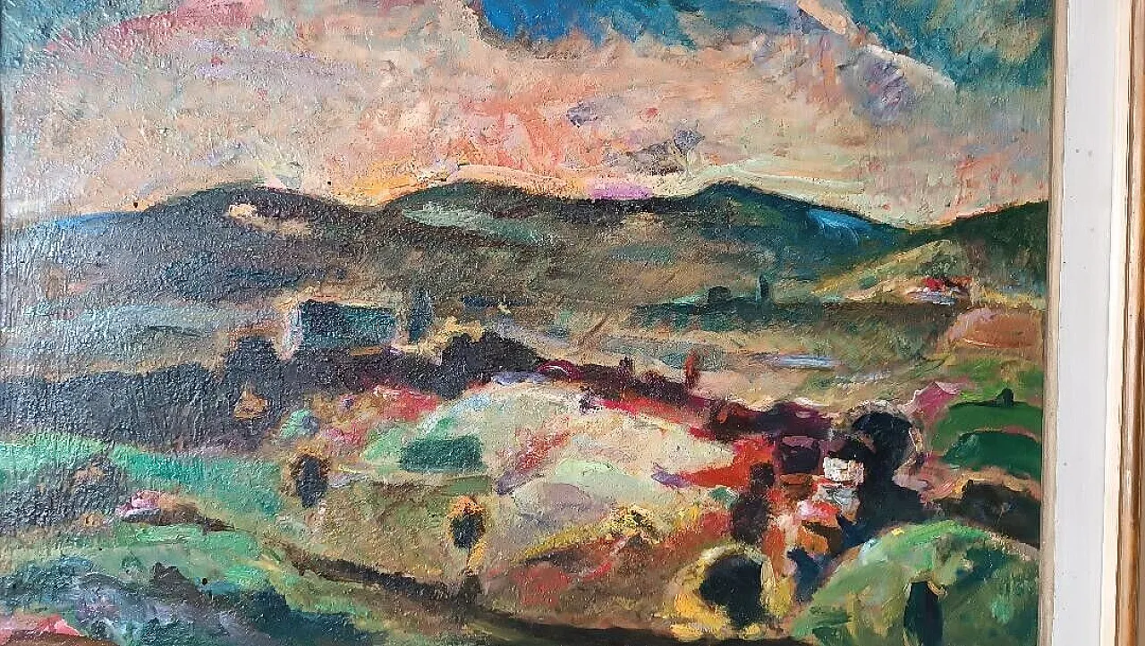 Landscape by Dilvo Lotti, oil on panel, 1930s 6
