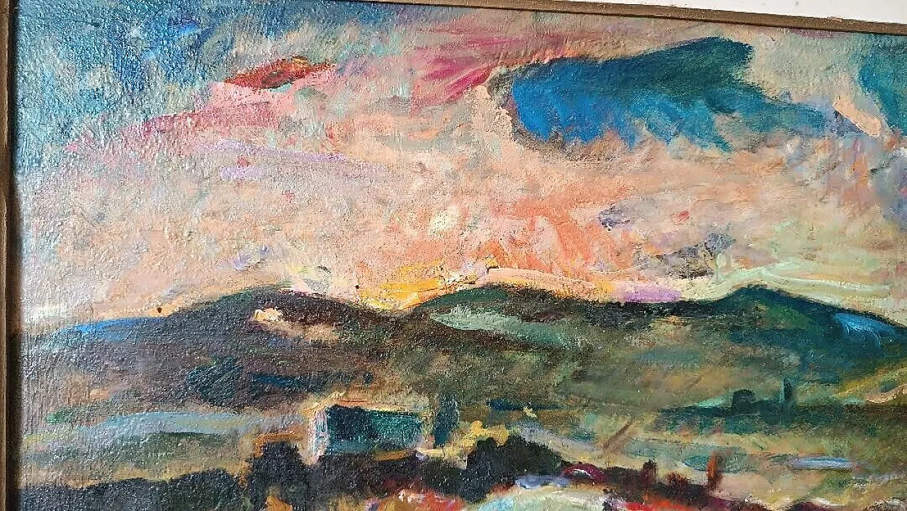 Landscape by Dilvo Lotti, oil on panel, 1930s 7