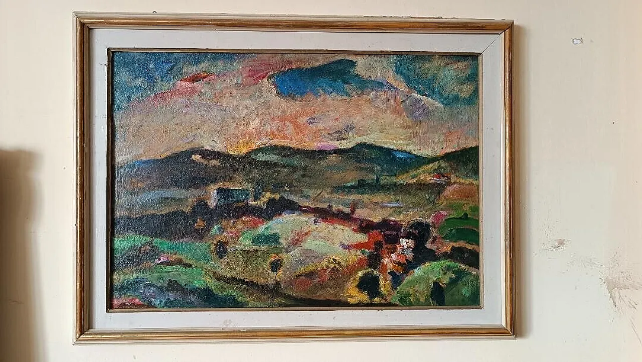 Landscape by Dilvo Lotti, oil on panel, 1930s 12