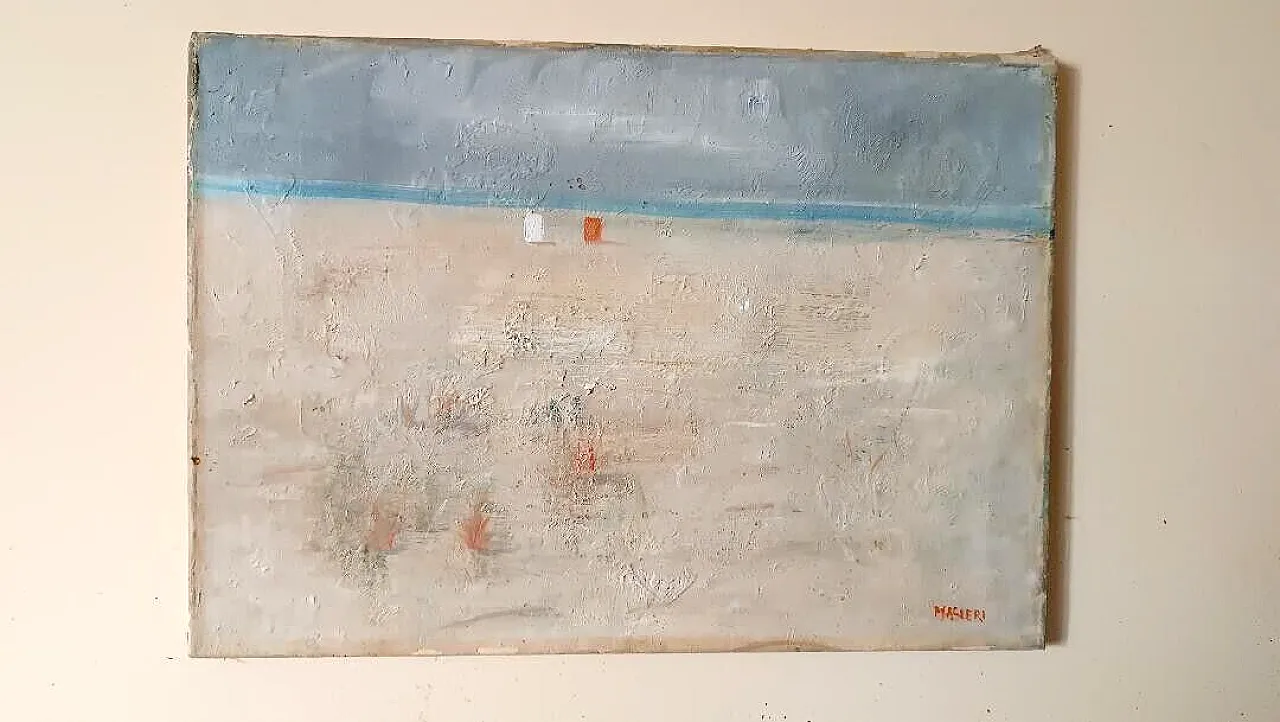 Spiaggia versiliana di Enzo Masieri, olio su tela, '900 1