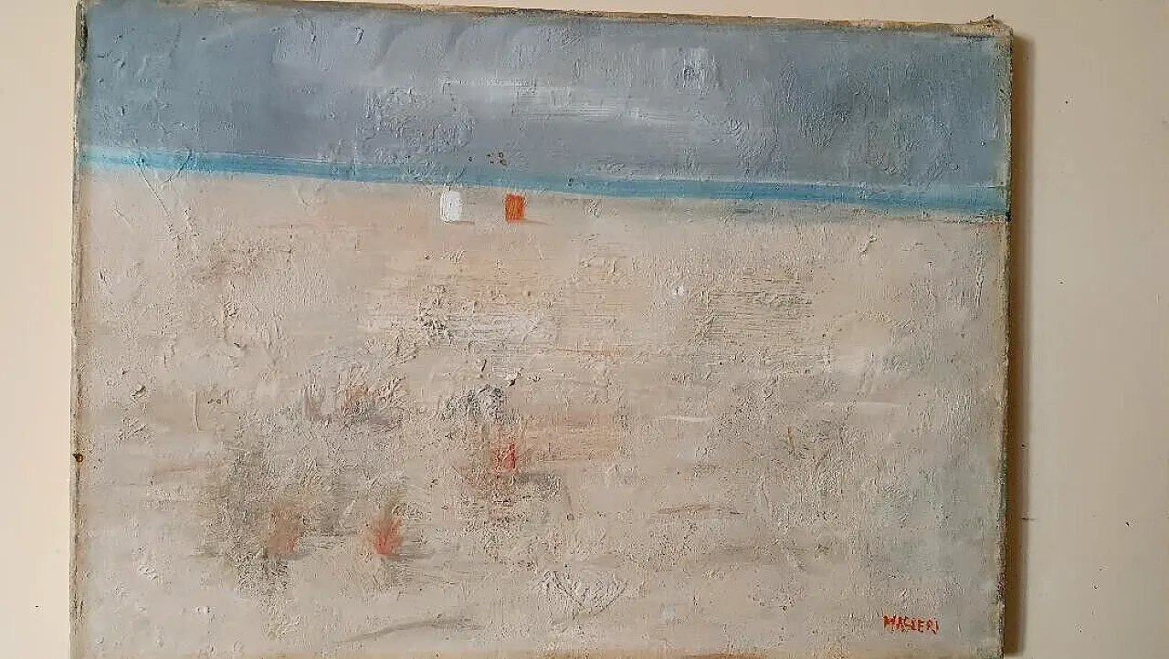 Spiaggia versiliana di Enzo Masieri, olio su tela, '900 2
