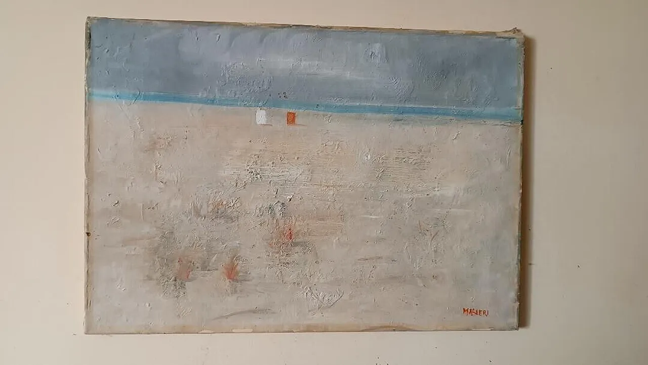 Spiaggia versiliana di Enzo Masieri, olio su tela, '900 8