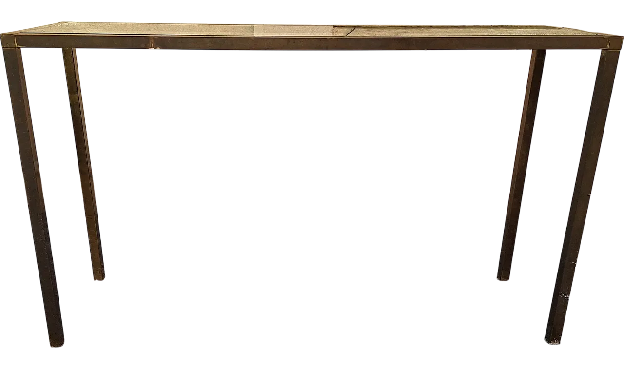 Consolle in ottone a sezione quadrata con ripiano in vetro, anni '50 6