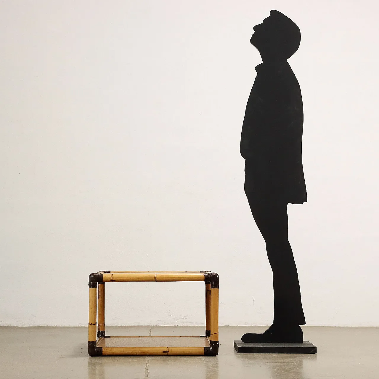 Square bamboo coffee table with double shelf, 1980s 2