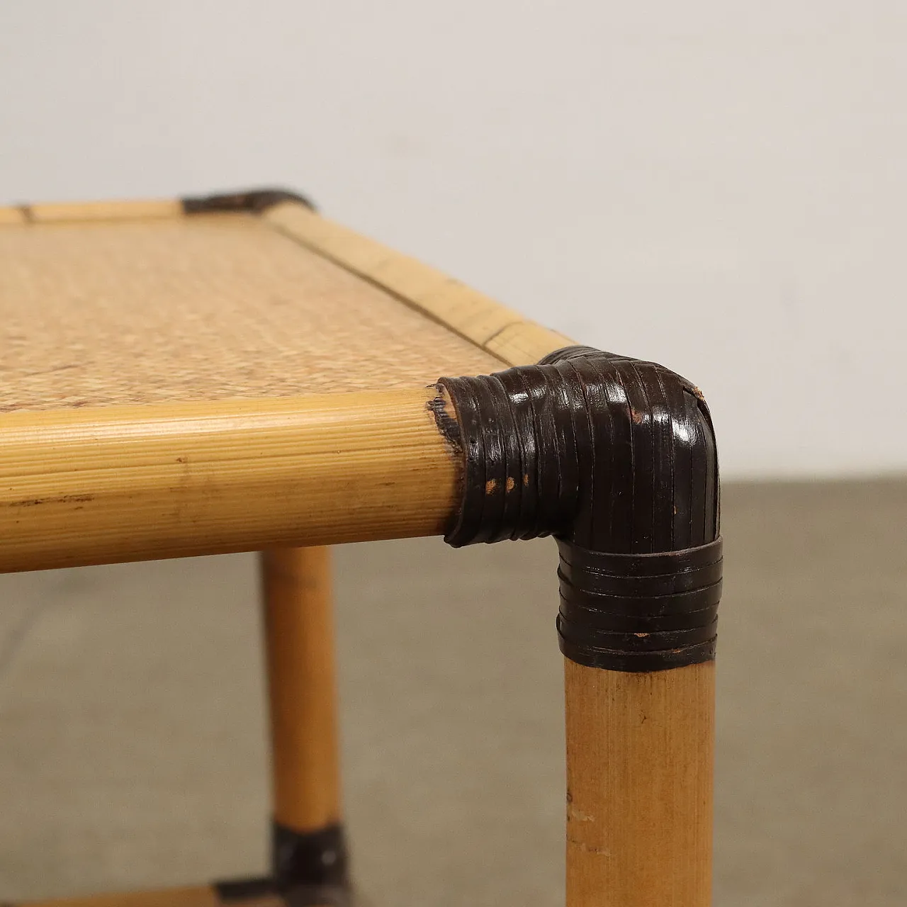 Square bamboo coffee table with double shelf, 1980s 3
