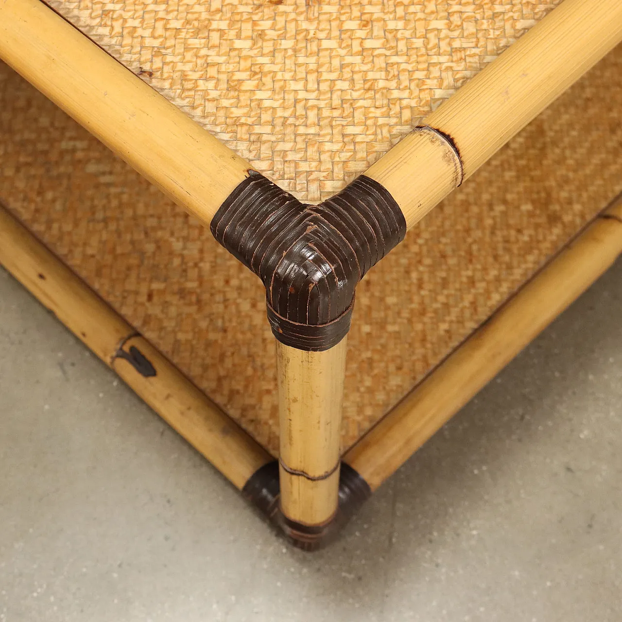 Square bamboo coffee table with double shelf, 1980s 6